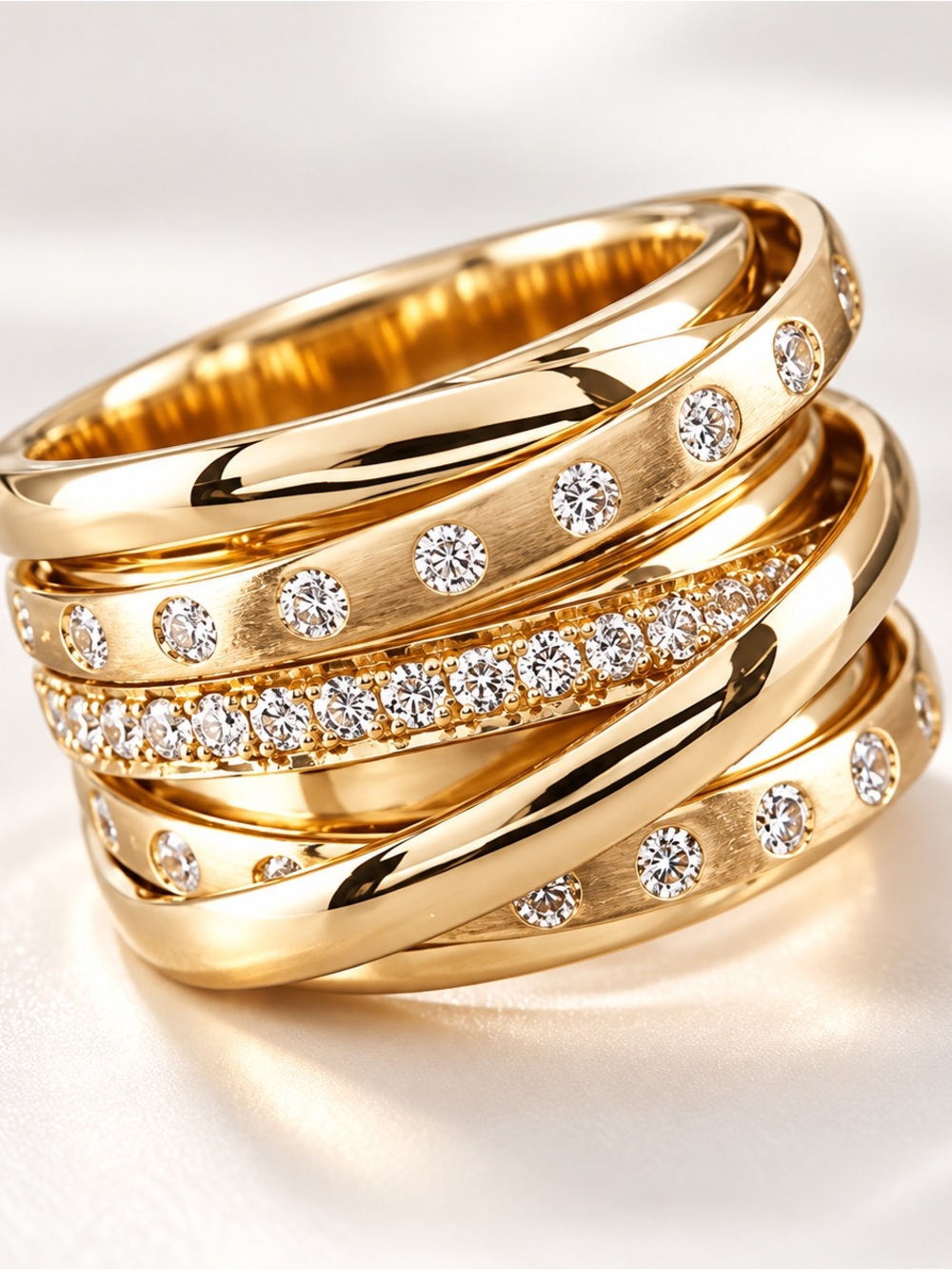 Zales 18K Gold Vermeil White Topaz Multi Band Statement Ring Size 7